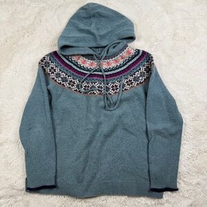 Tabitha Webb Fair Isle Knit Hooded Sweater Wool Blend Blue Women's Size Medium